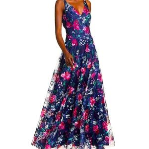 ELIZA J Womens Navy Mesh Lined Spaghetti Strap Full-Length Formal Gown Dress 10